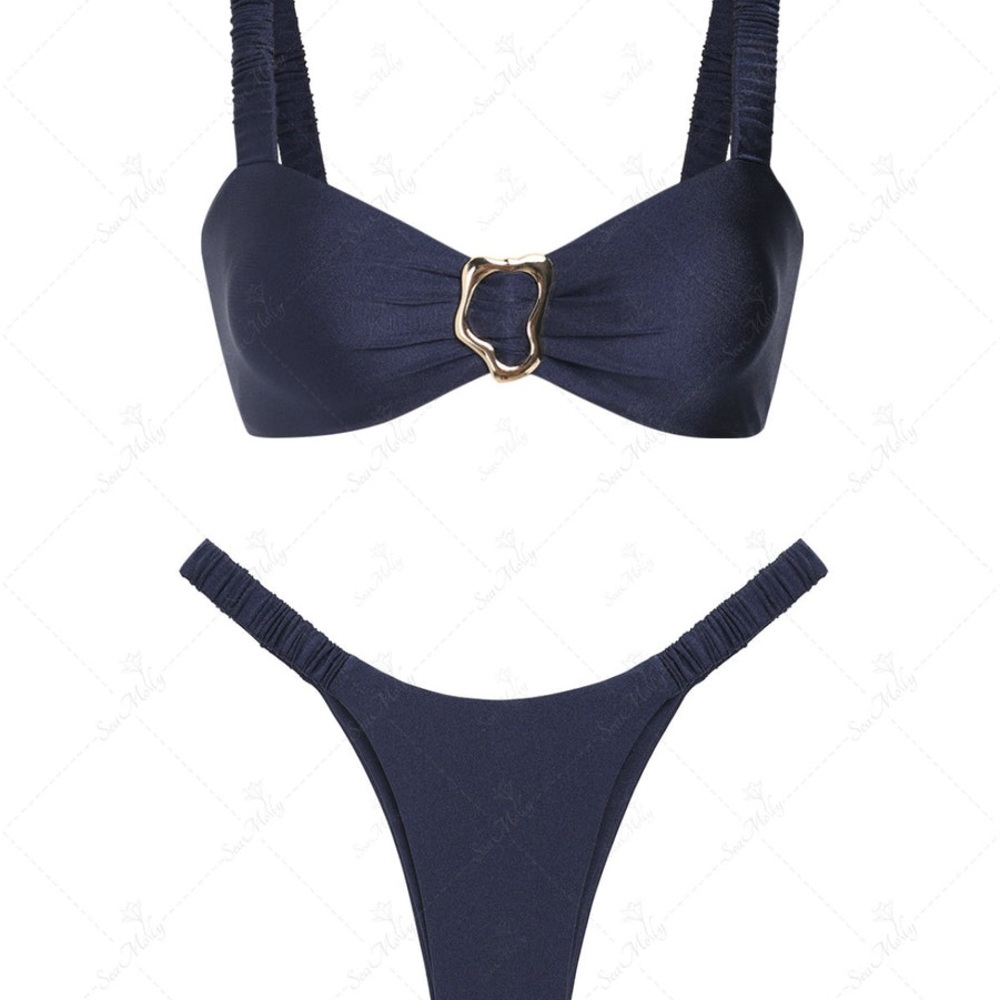 Navy Women's Bikini Set with Gold Accent Ring NWT